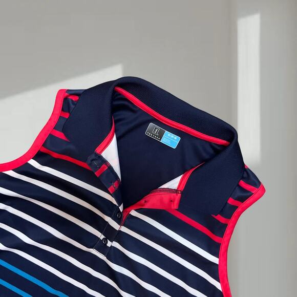 PGA TOUR Sleeveless Polo – Navy/Red/White Stripe (M) - Picture 2 of 6